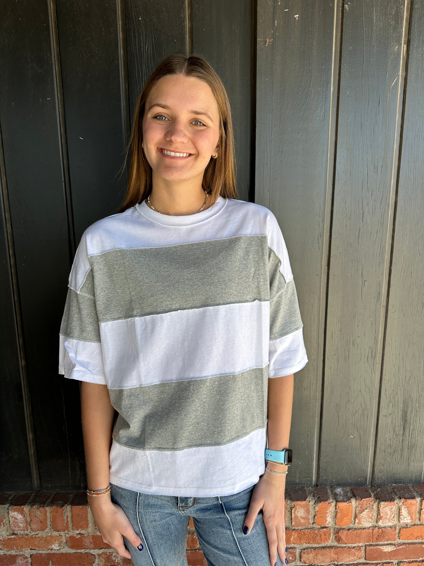 Polly Color Gray Block Top