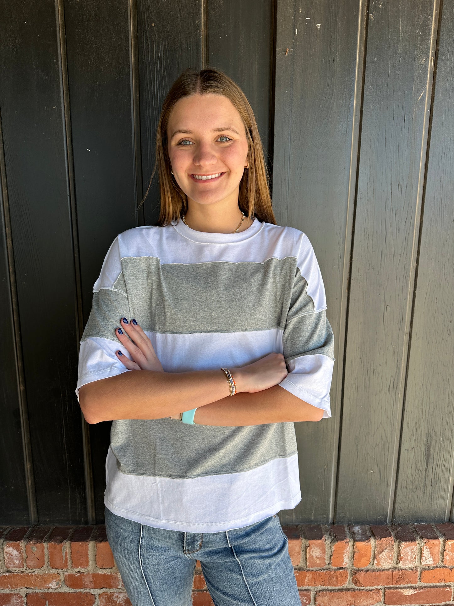 Polly Color Gray Block Top