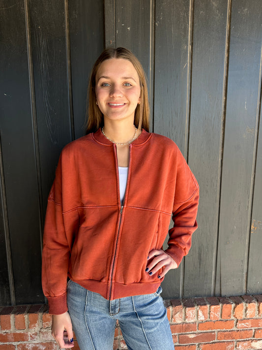 Rust Mineral Wash Bomber Jacket