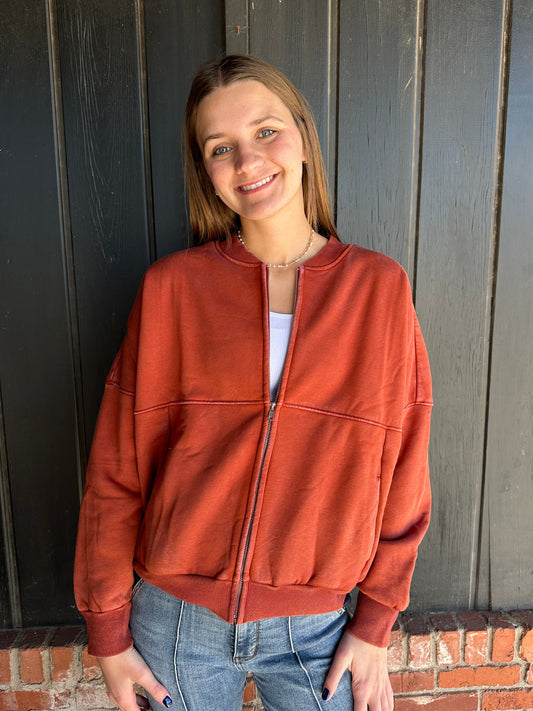 Rust Mineral Wash Bomber Jacket
