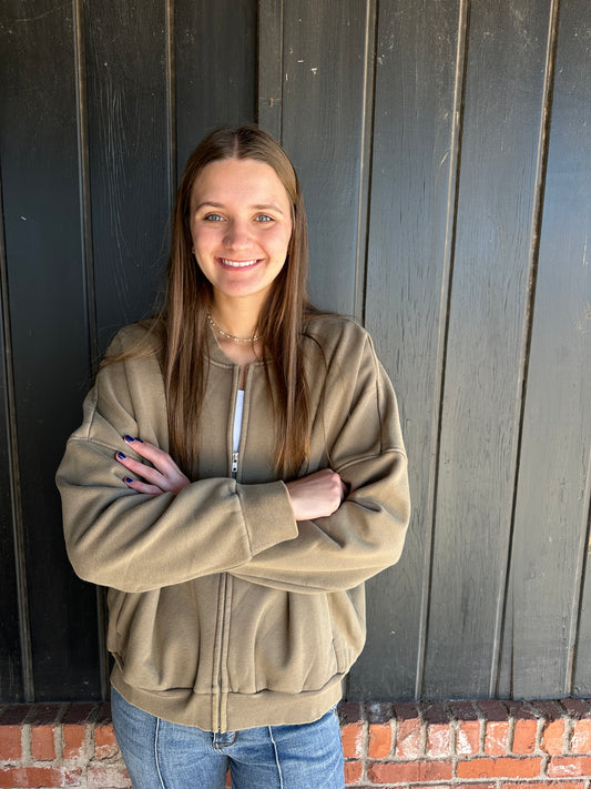 Olive Grey Mineral Wash Bomber Jacket