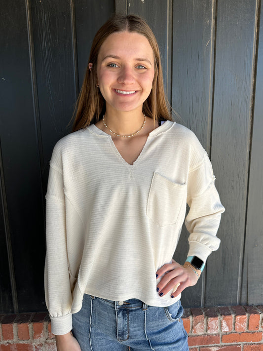 Solid Notch Neck Knit Top