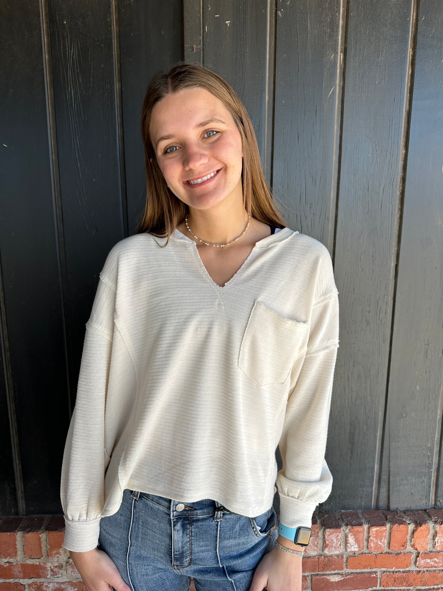 Solid Notch Neck Knit Top