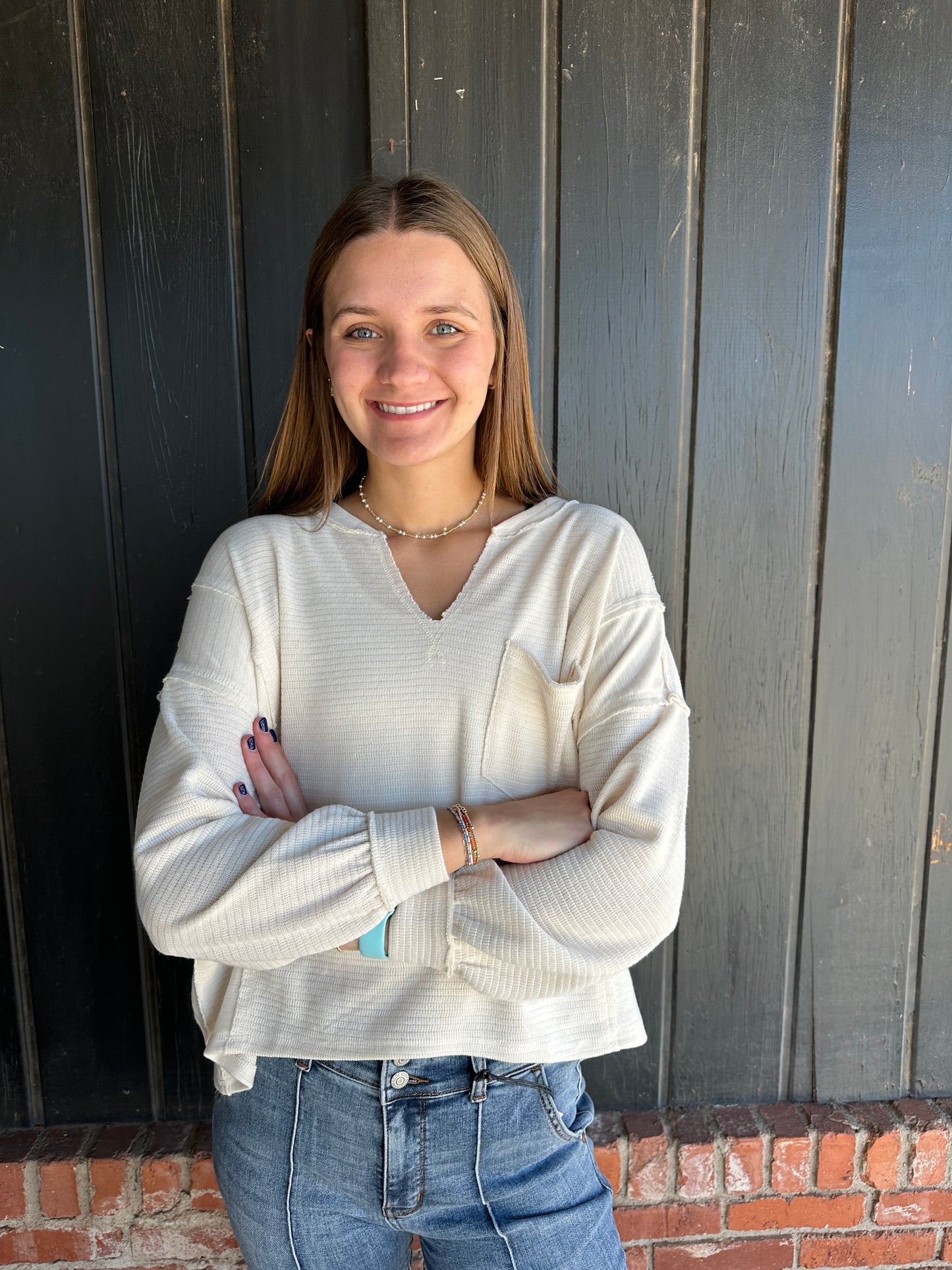 Solid Notch Neck Knit Top