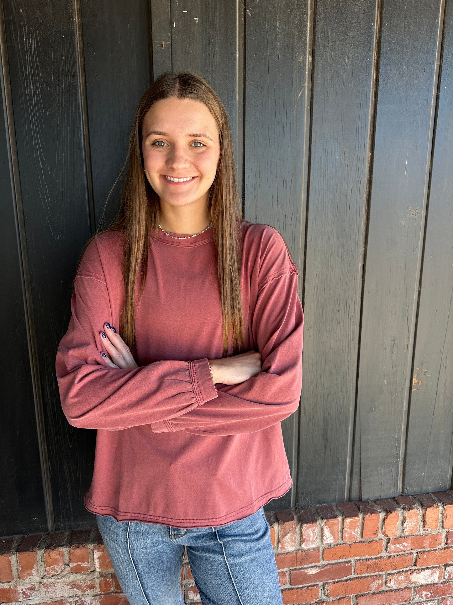 Winter Berry Pigment Washed Cotton Edge Crew