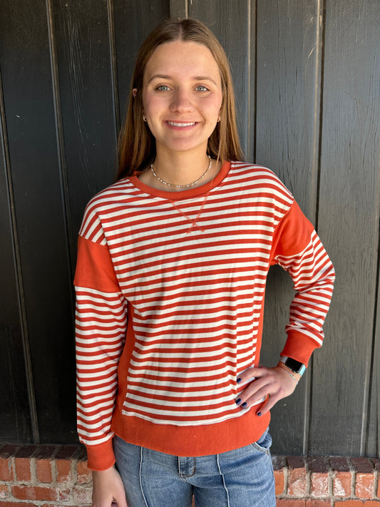 Tangerine Color Blocked Crew neck