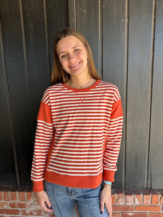 Tangerine Color Blocked Crew neck