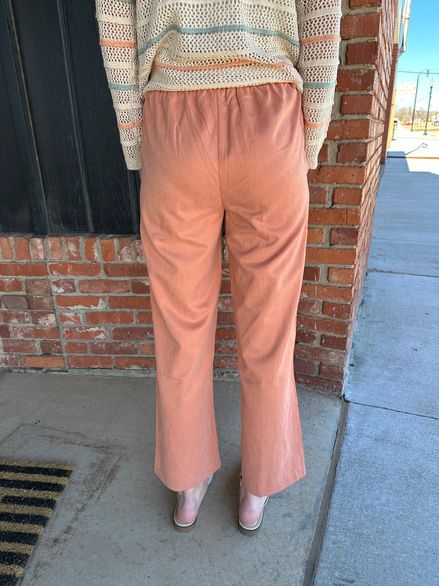 Peach elasticated waist drawstring detail wide leg pant
