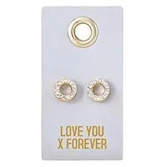Love you forever earrings on leather tag