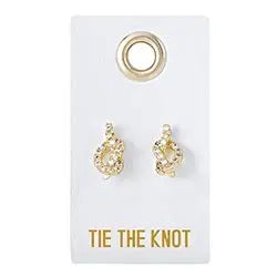 Tie the Knot earrings on leather tag