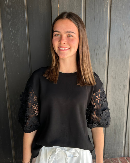 The Lolly Black Lace Contrast Top
