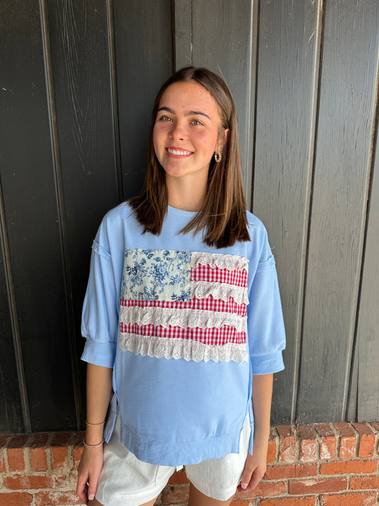 Flag Patchwork French Terry Top