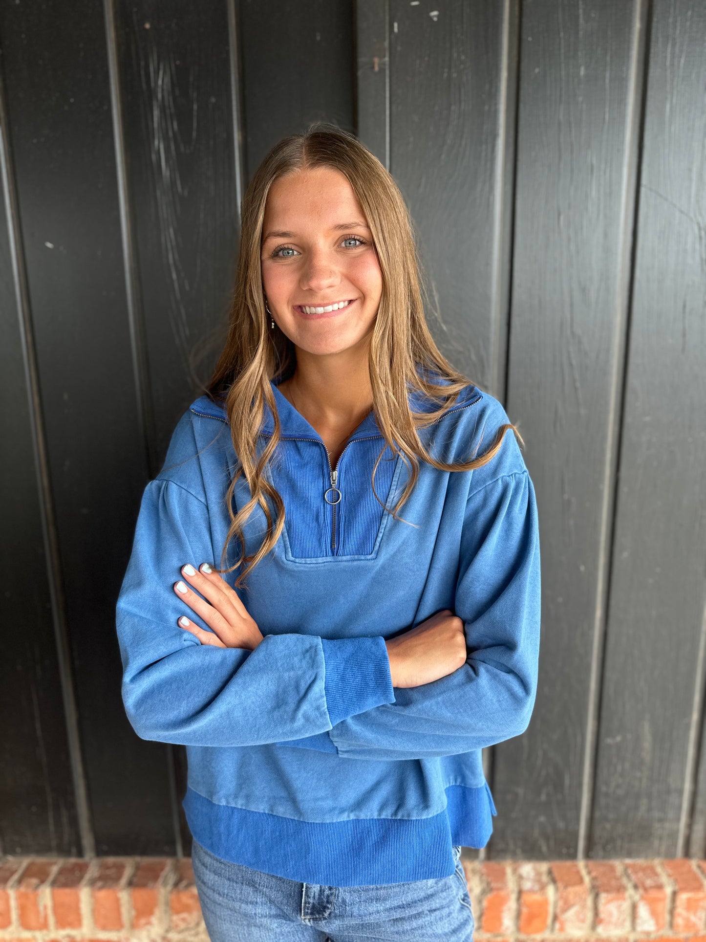 The Saylor Blue Mineral Wash Zip up Top