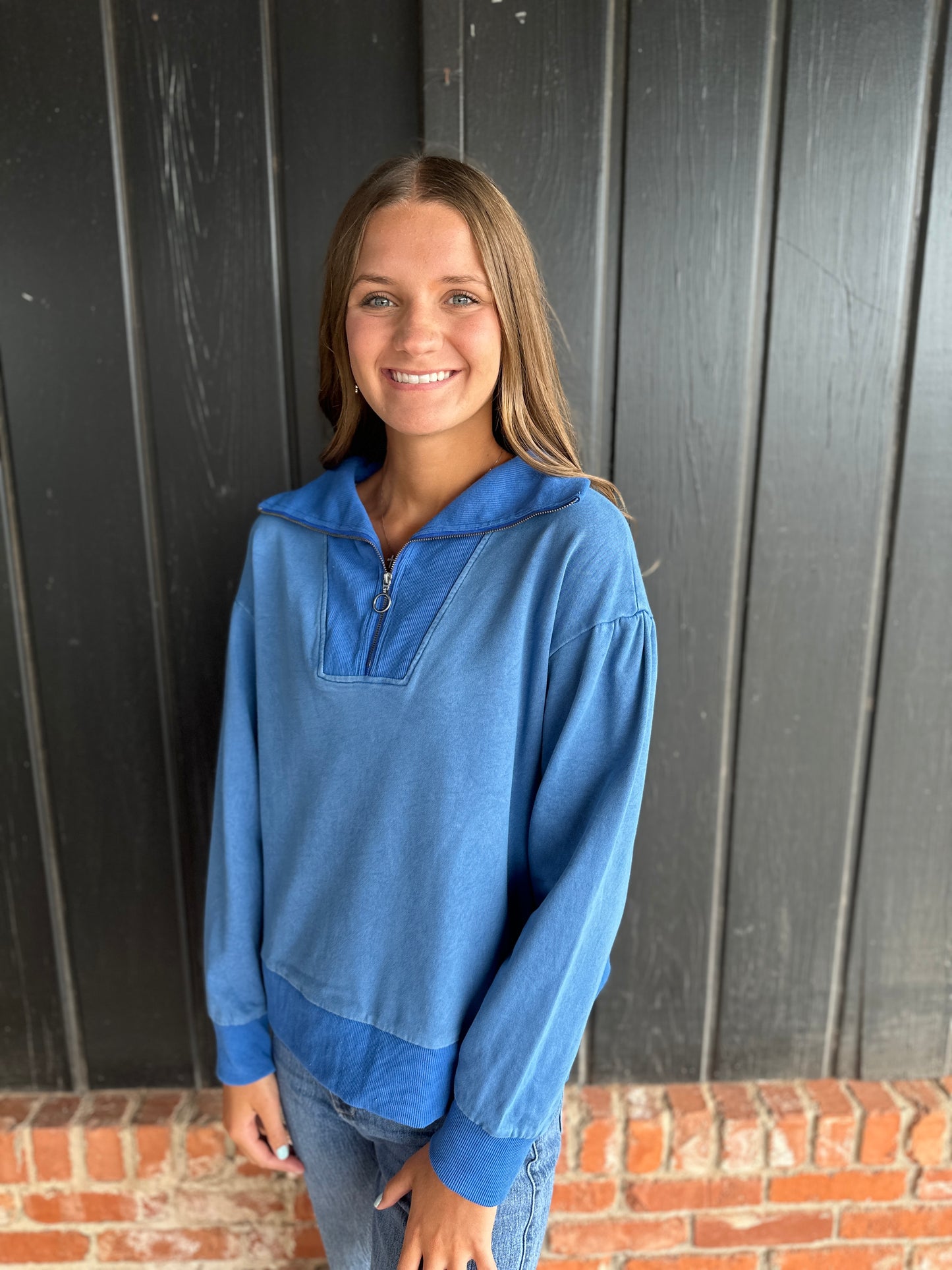 The Saylor Blue Mineral Wash Zip up Top