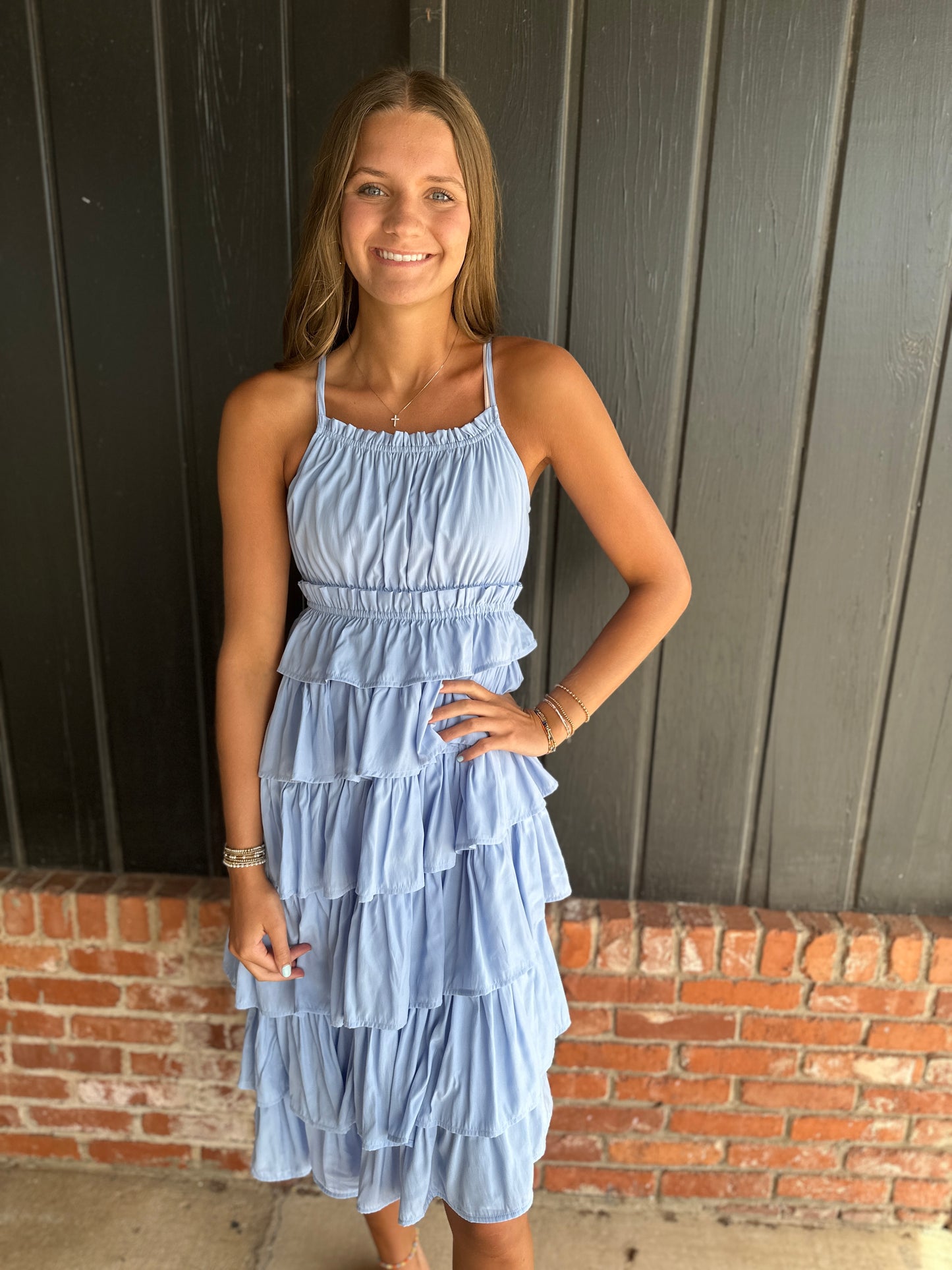 Sky Blue Tiered Dress