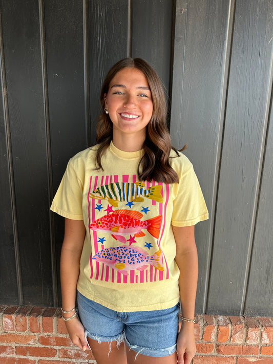 Butter Yellow Colorful Fish Tee
