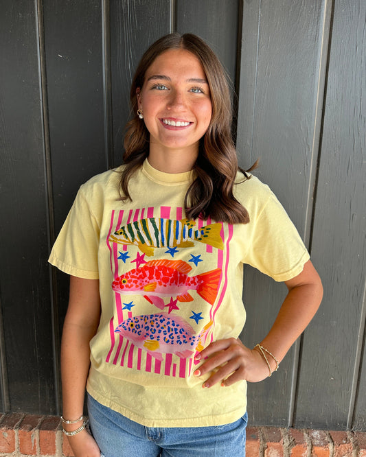 Butter Yellow Colorful Fish Tee