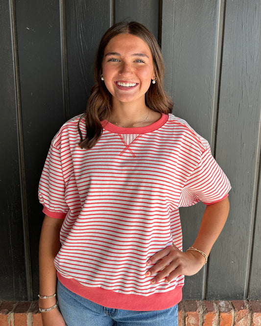 Coral Striped Knit Top