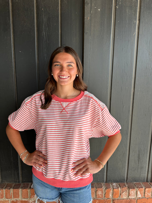 Coral Striped Knit Top