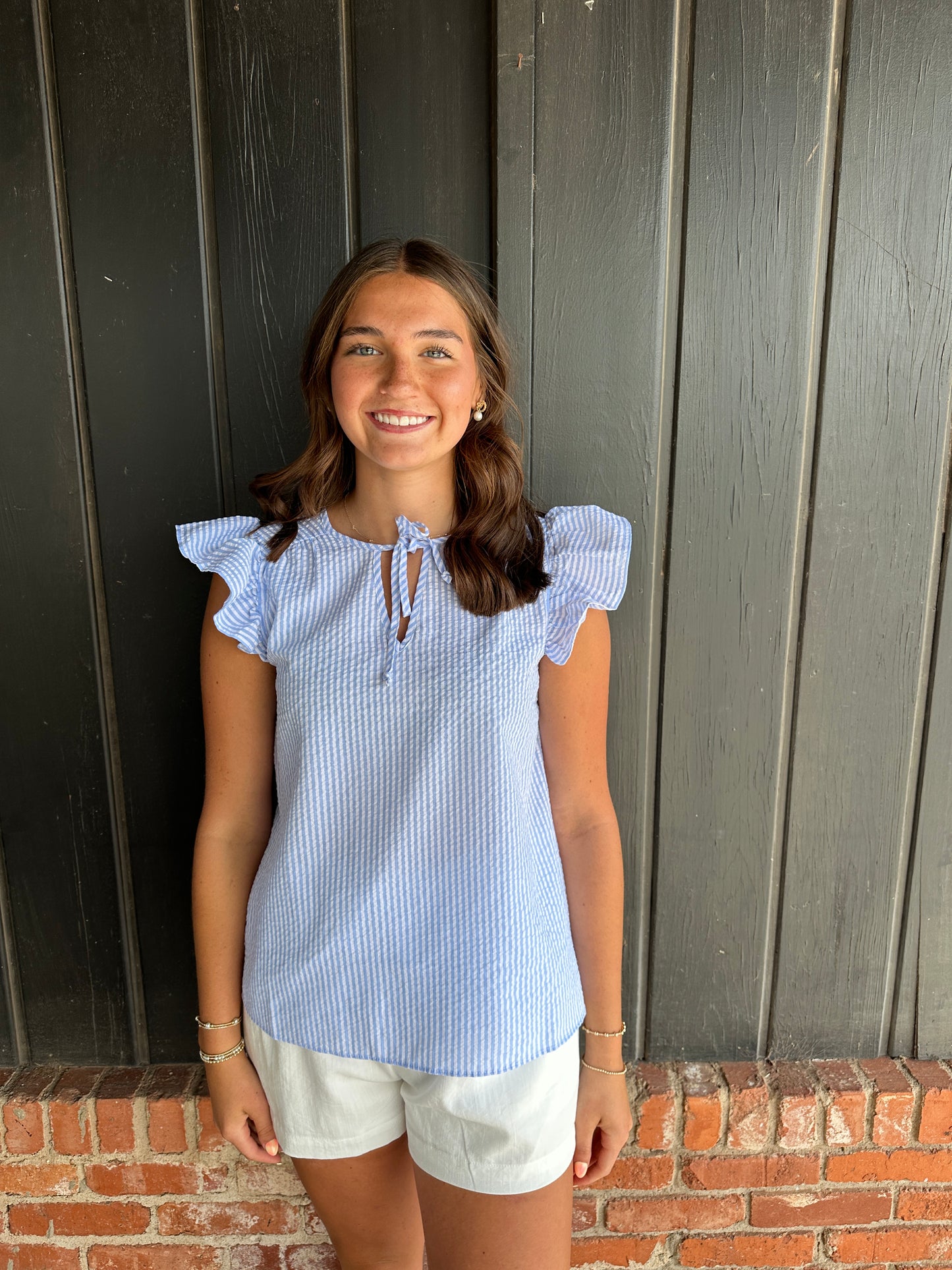 Lydia Top | Blue + White