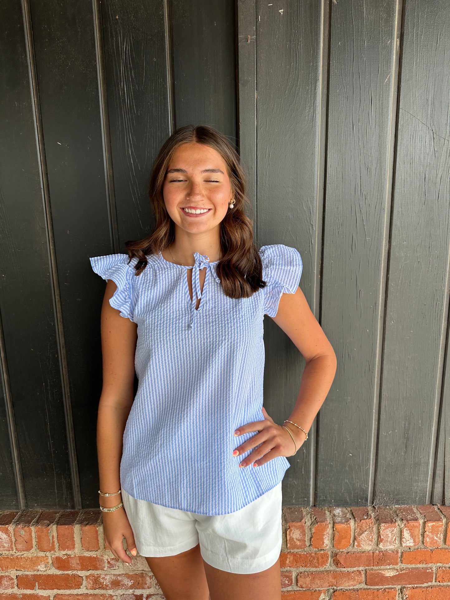 Lydia Top | Blue + White