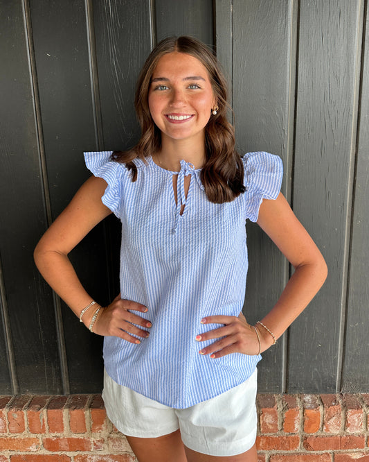 Lydia Top | Blue + White