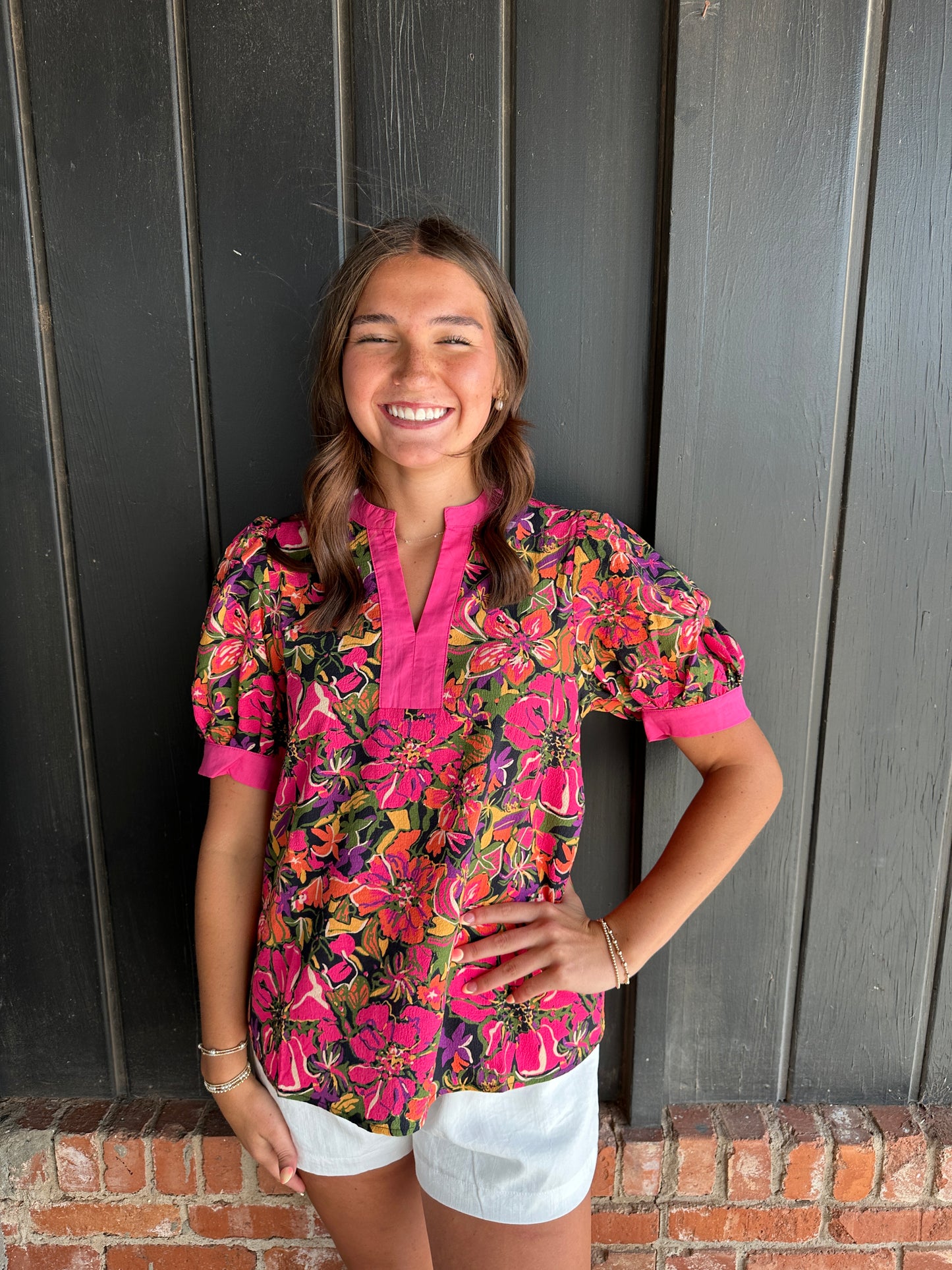 Pink Floral Print Top