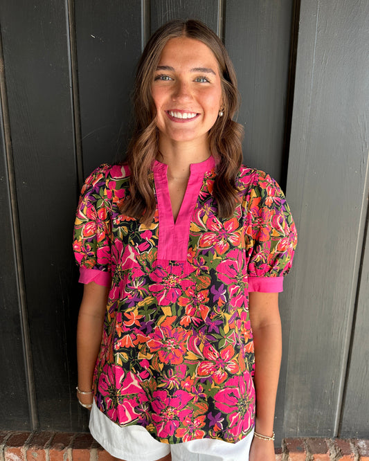 Pink Floral Print Top
