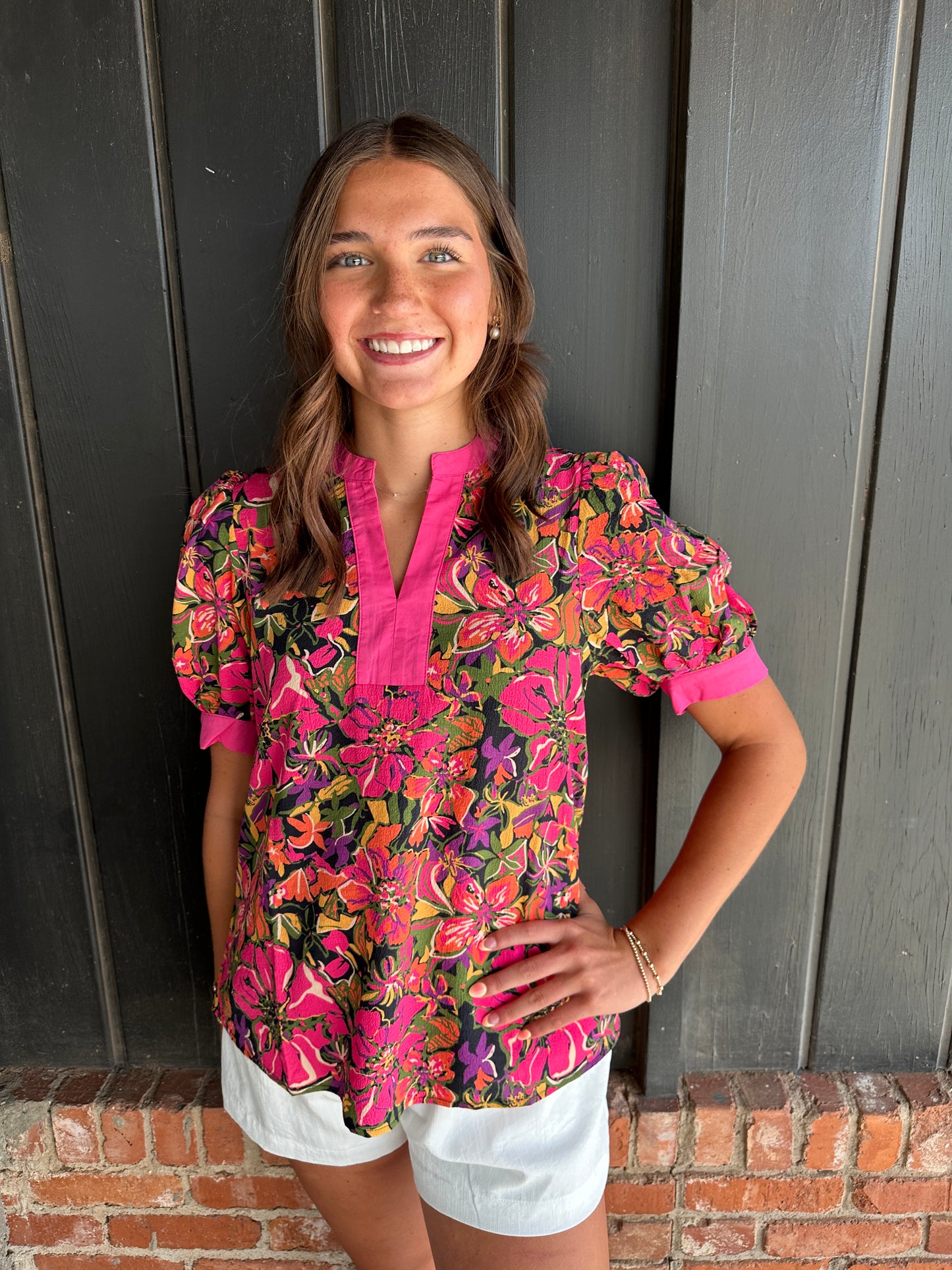 Pink Floral Print Top