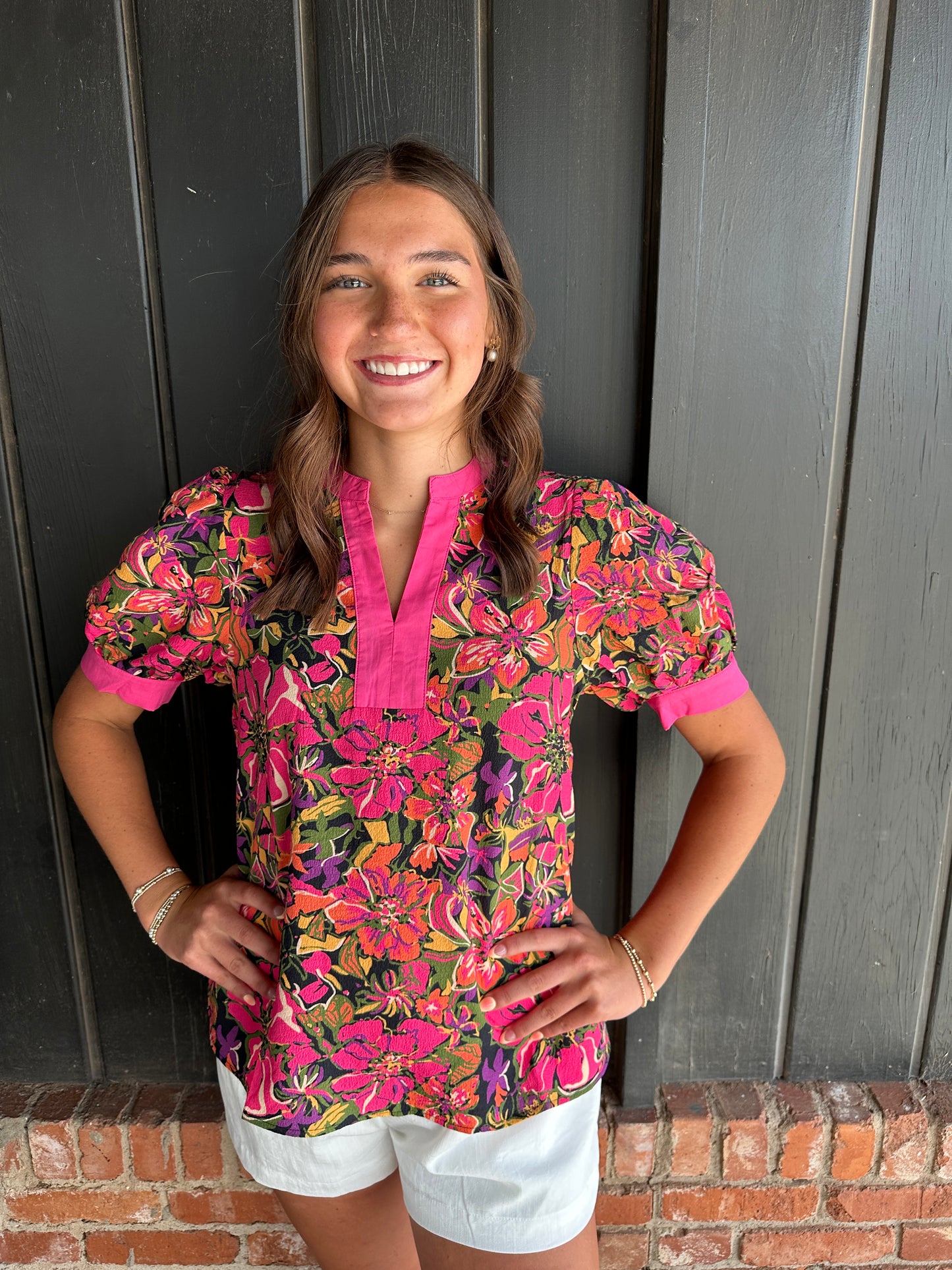 Pink Floral Print Top