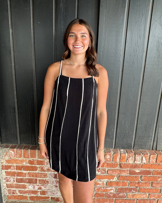 Black Contrast Spaghetti Strap Dress