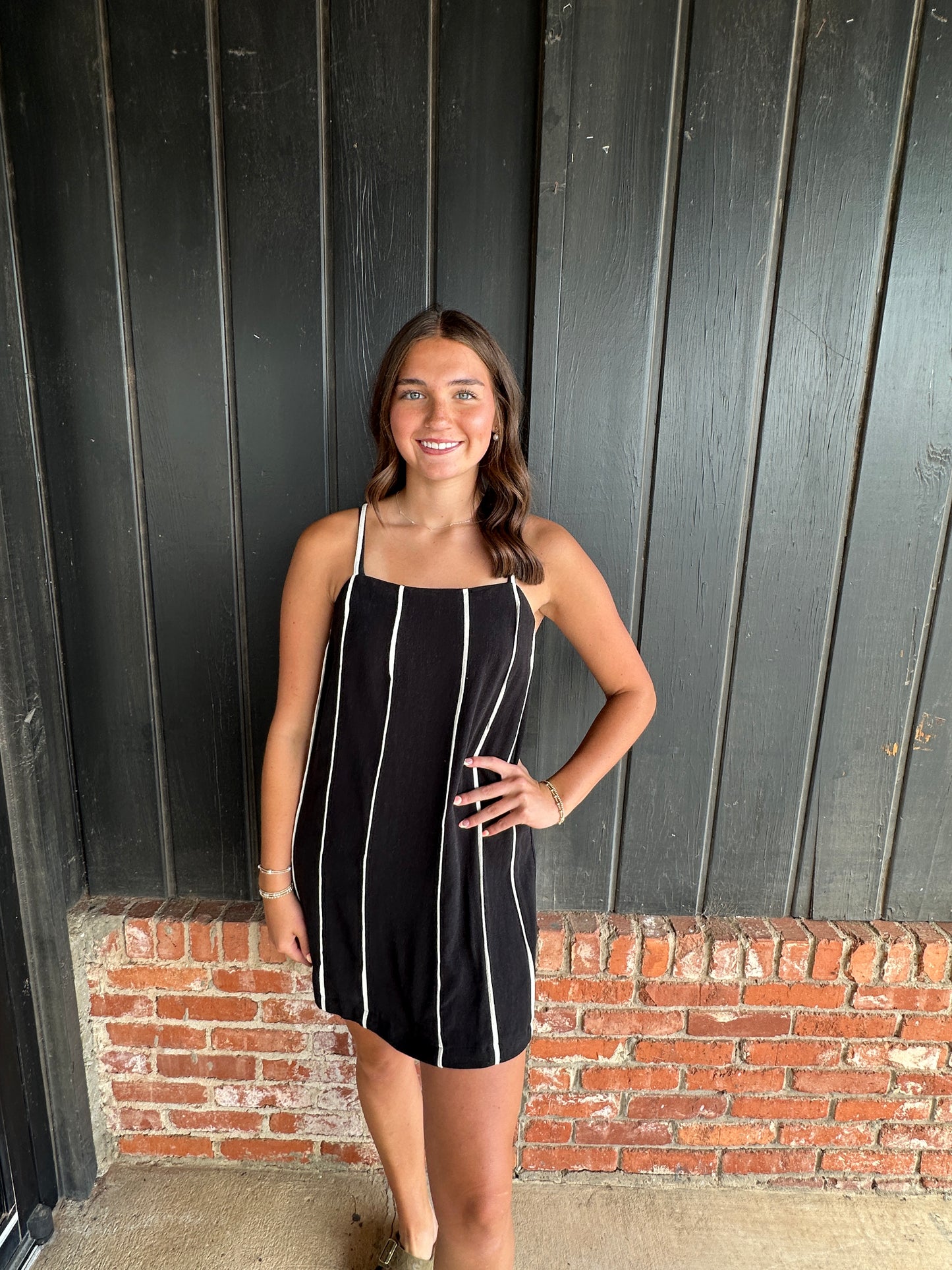 Black Contrast Spaghetti Strap Dress