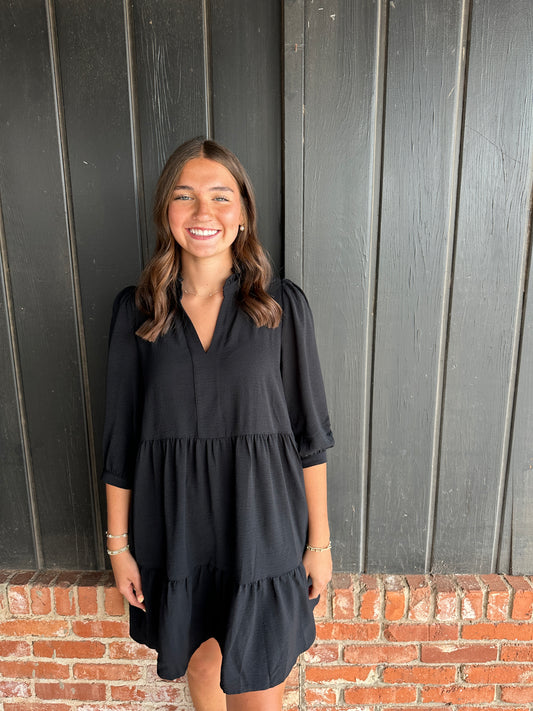 Black frilled tiered dress