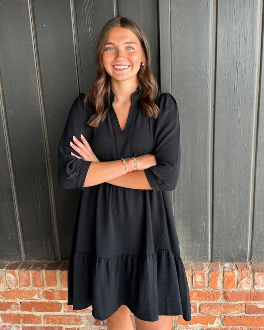 Black frilled tiered dress