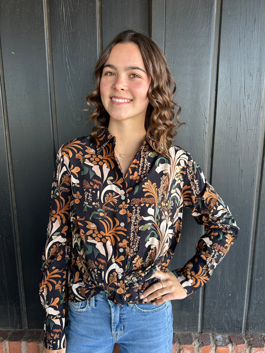 Printed Viscose Button-Down Shirt With Twisted Front - Batik