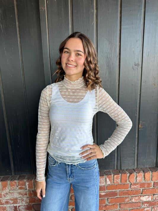 Cream Lace Mock Neck Top