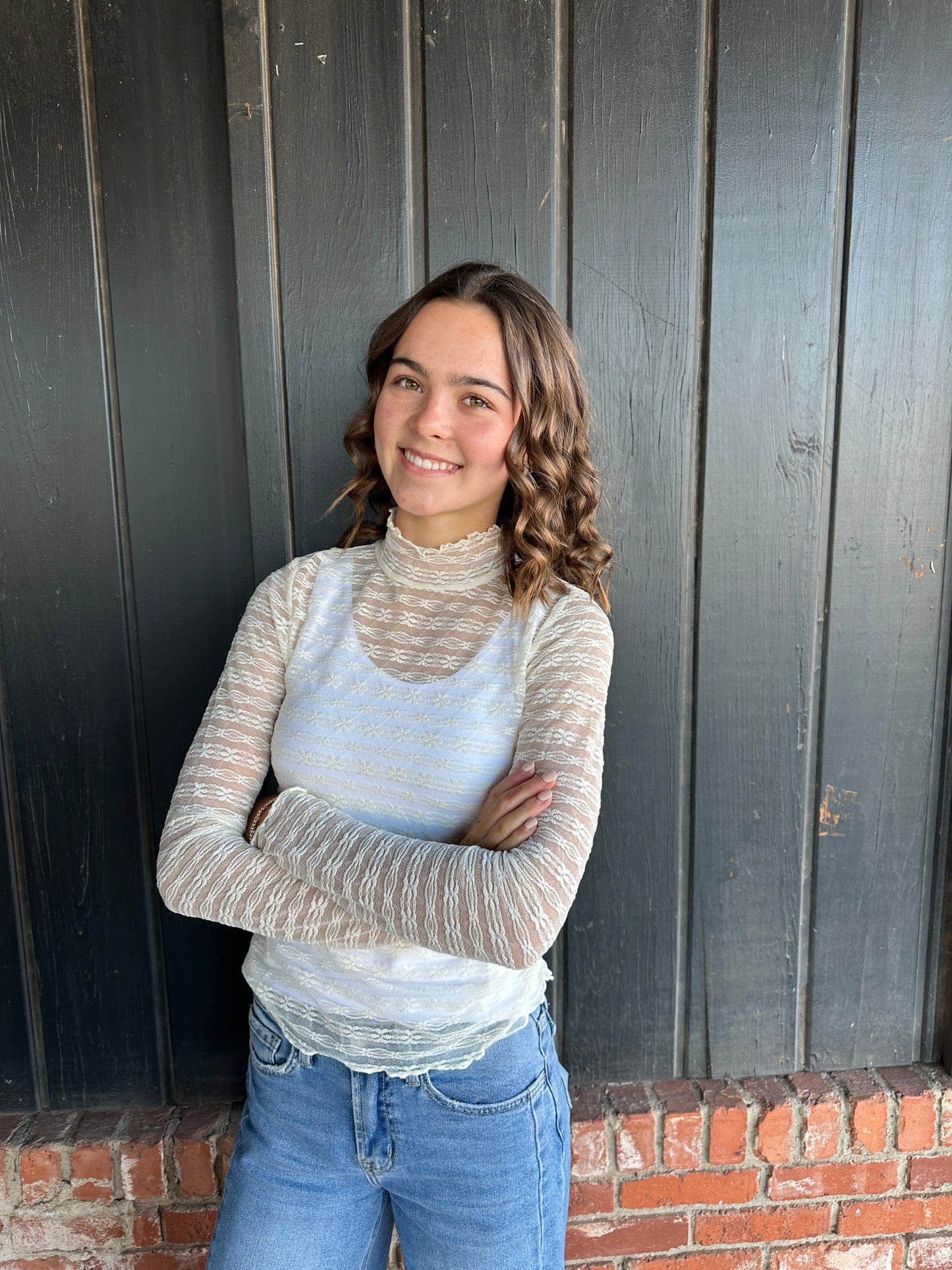 Cream Lace Mock Neck Top