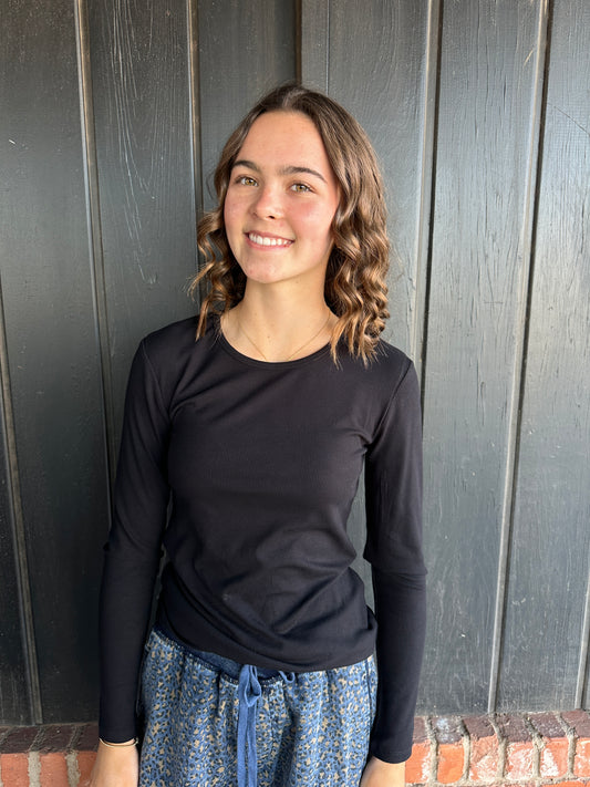 Black Pure Comfort LuxeAir Ribbed Long Sleeve Top