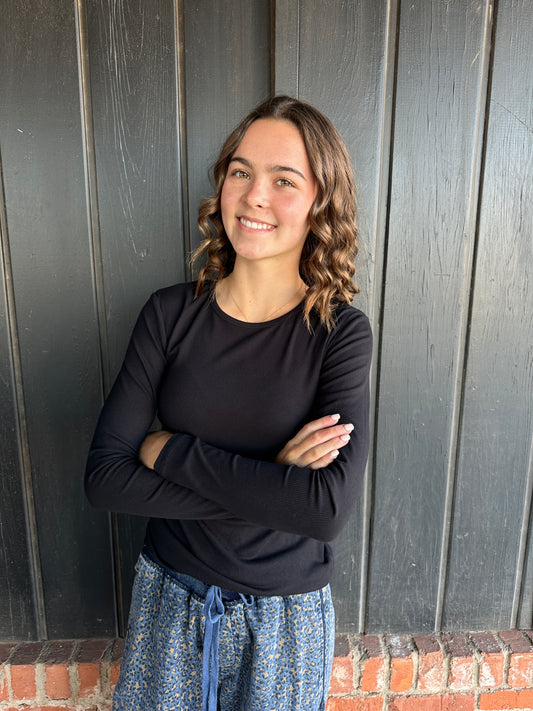 Black Pure Comfort LuxeAir Ribbed Long Sleeve Top