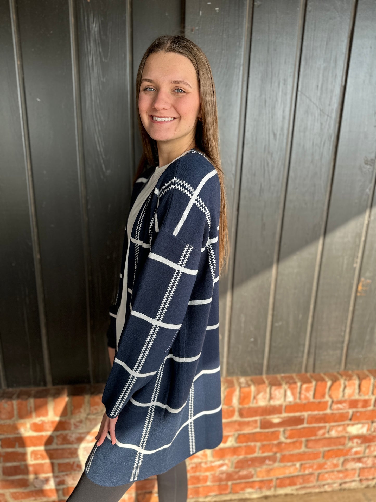 Navy and White Open Front Cardigan