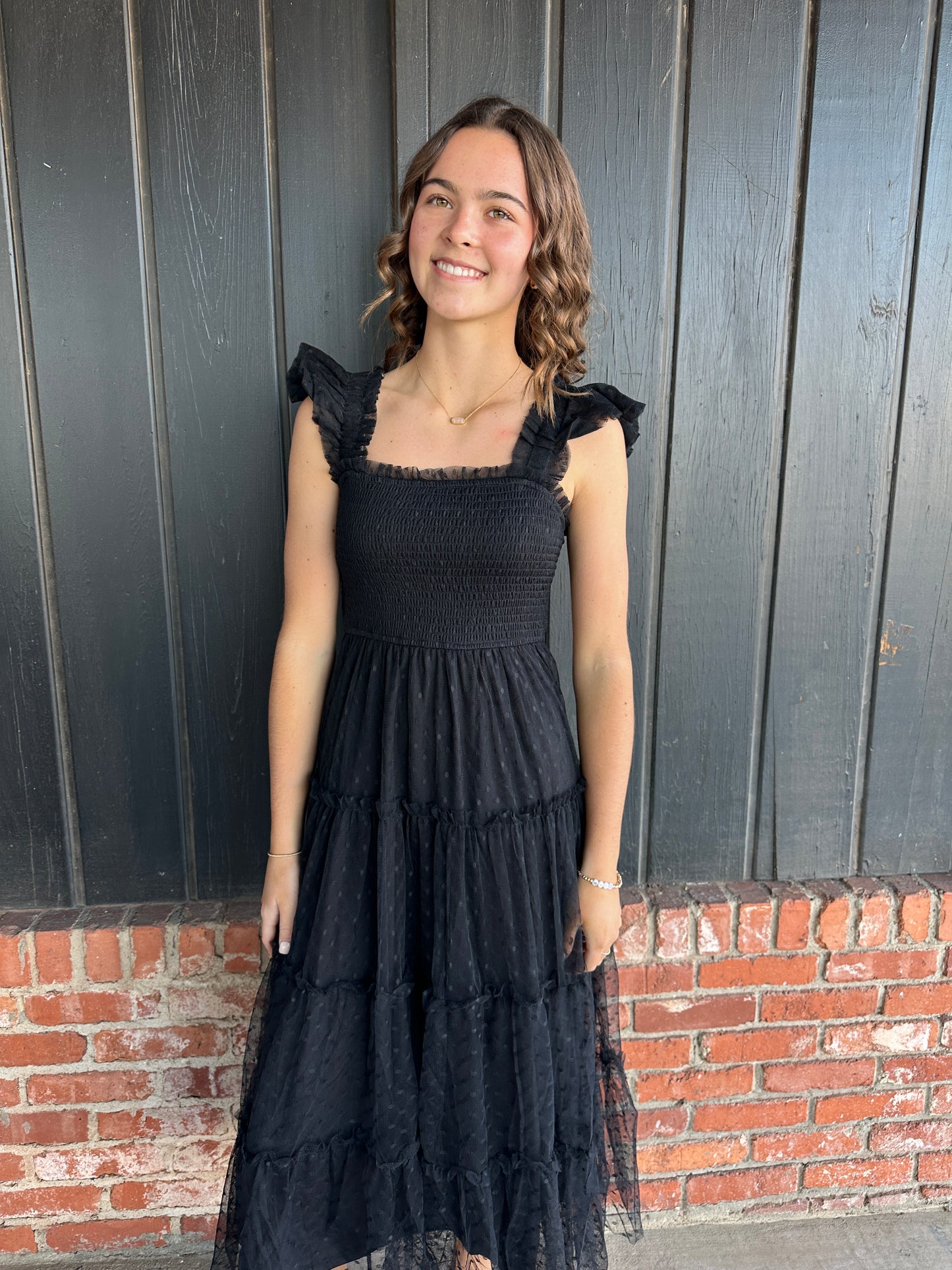 Black Ruffle Trim Chiffon Dress