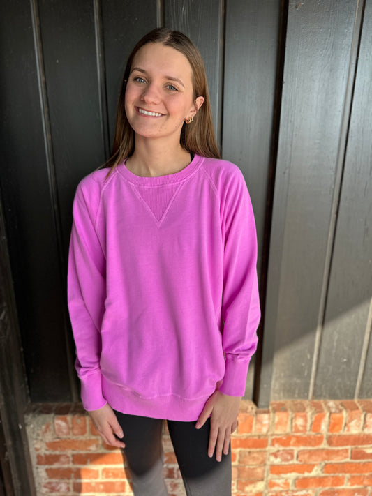 Bright Violet French Terry Pullover with Pockets