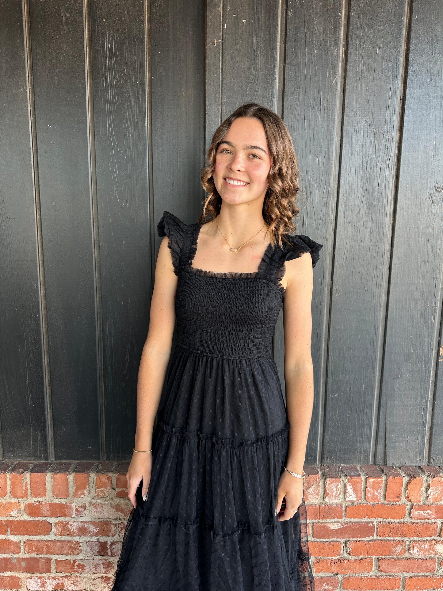 Black Ruffle Trim Chiffon Dress