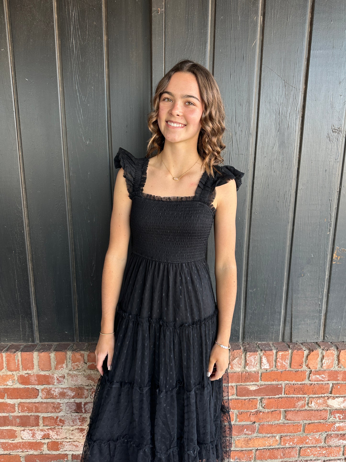 Black Ruffle Trim Chiffon Dress