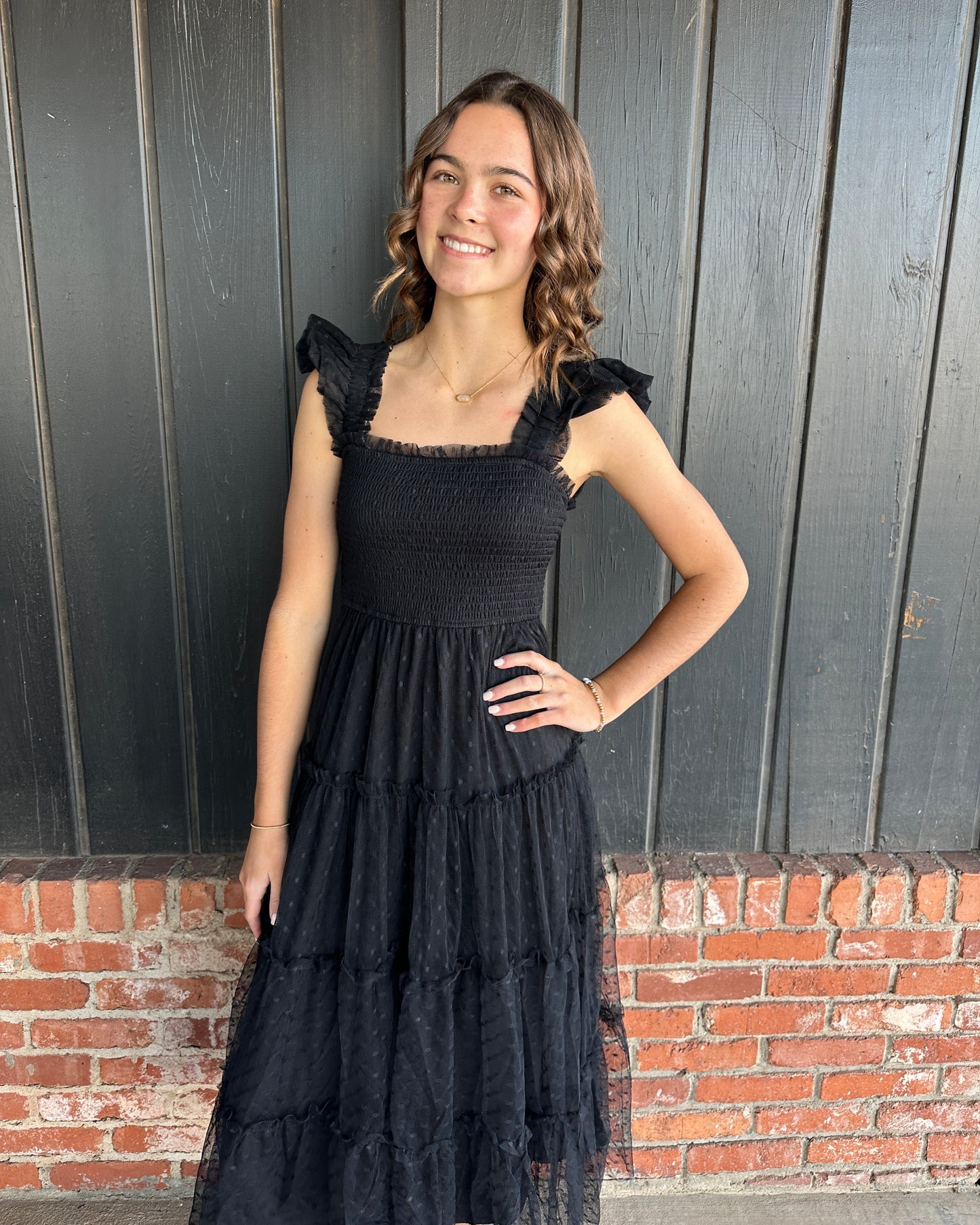 Black Ruffle Trim Chiffon Dress