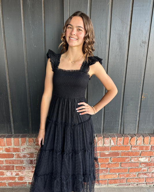 Black Ruffle Trim Chiffon Dress