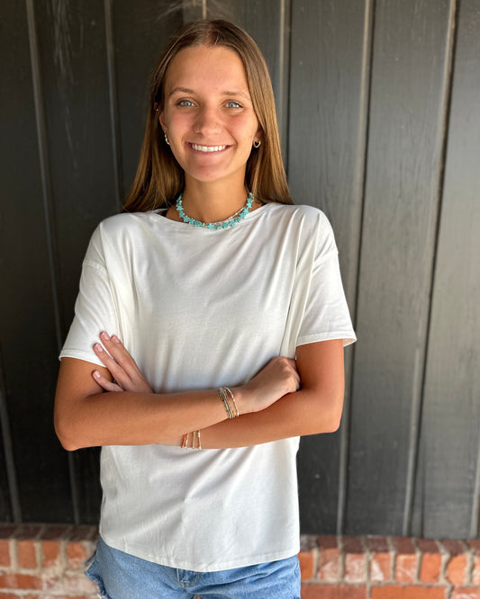 White Dolman Boat Neck Knit Top