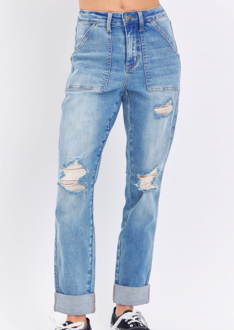 Judy Blue Patch Pocket Boyfriend Jeans