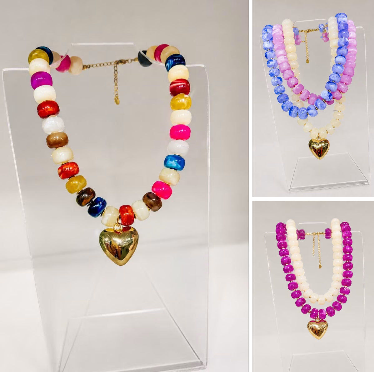 Chunky acrylic beaded necklace (3 color options)
