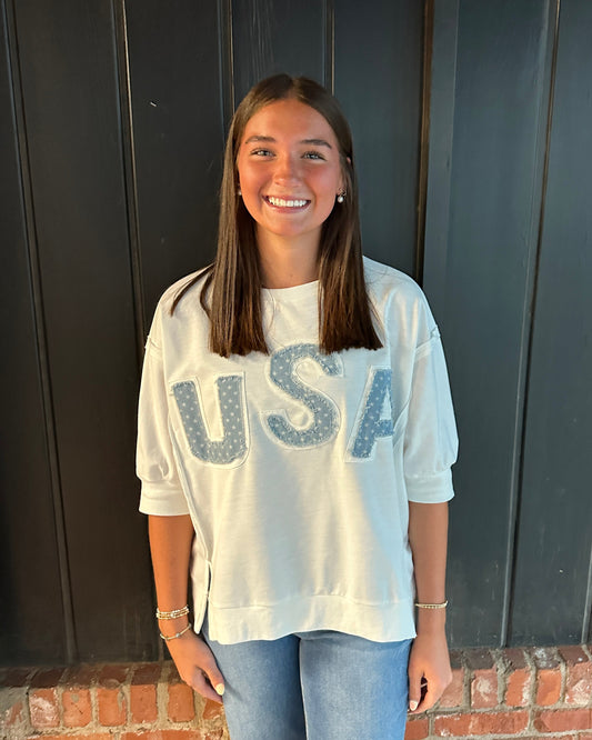 USA Letter Patchwork French Terry Top